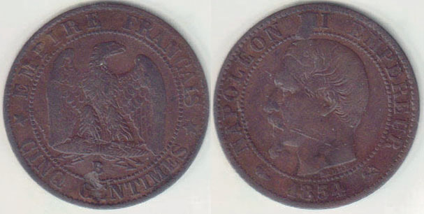 1854 B France 5 Centimes A005375